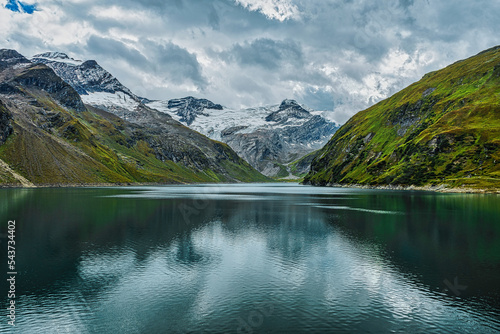 Lake with green mountains in Austrian mountains