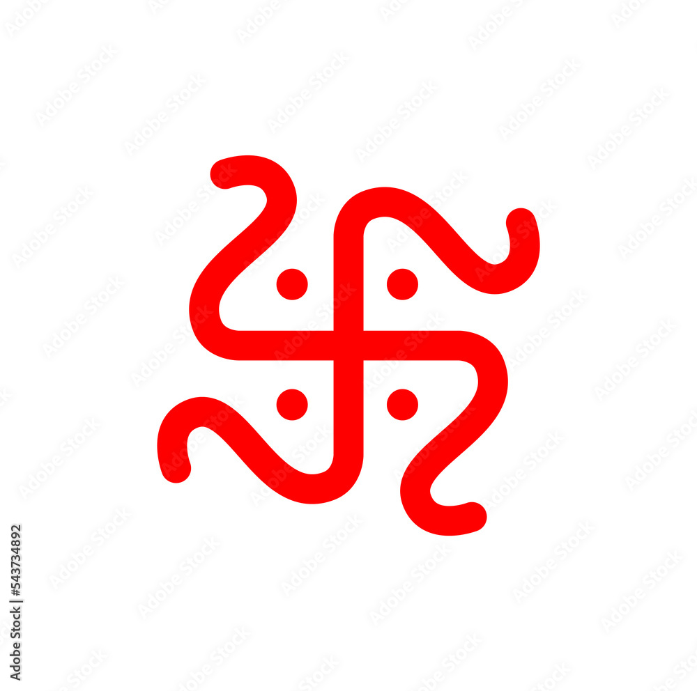 Fototapeta premium Red handmade swastika icon. Hindu holy sign swastika.