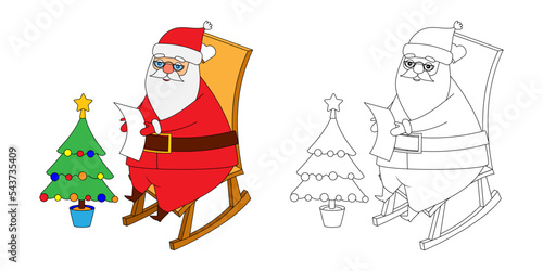 santa Claus in a rocking chair coloring for example. coloring book
