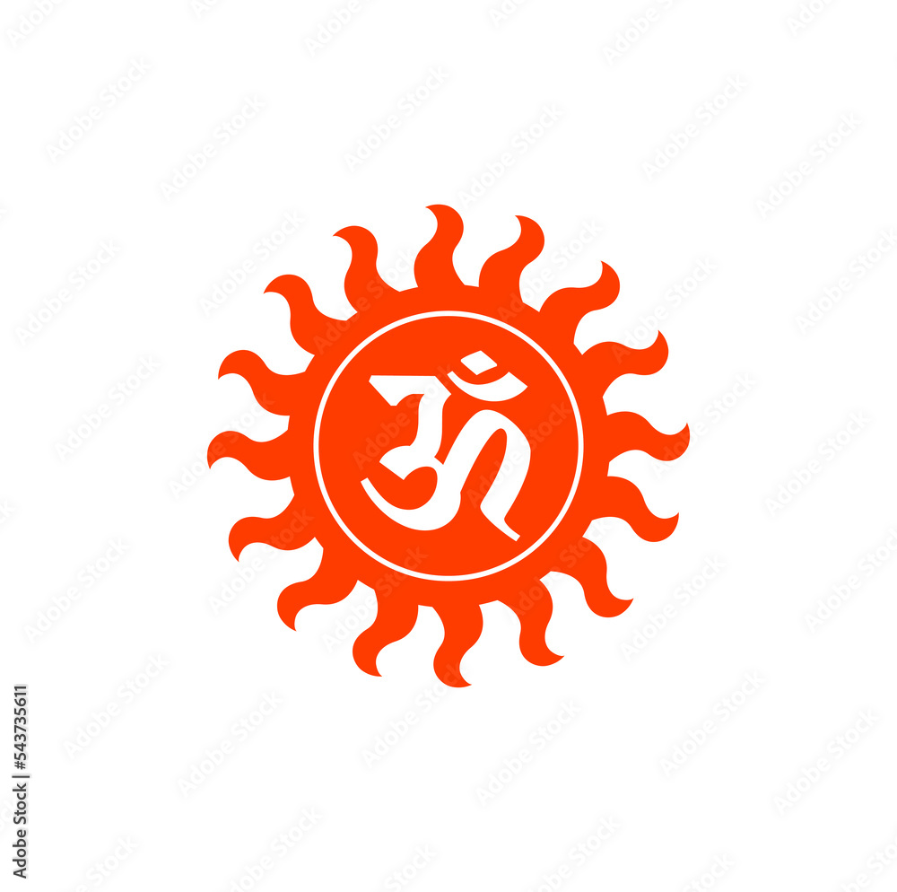 Om Hindu holy sign on orange sun. Om Hindu holy sign on orange sun.
