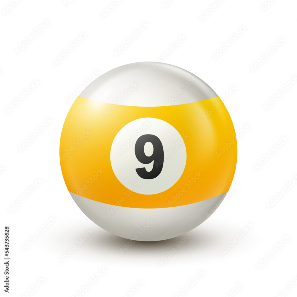 Billiard, yellow pool ball with number 9 Snooker or lottery ball on white background Vector illustration Billiard, yellow pool ball with number 9 Snooker or lottery ball on white background Vector illustration