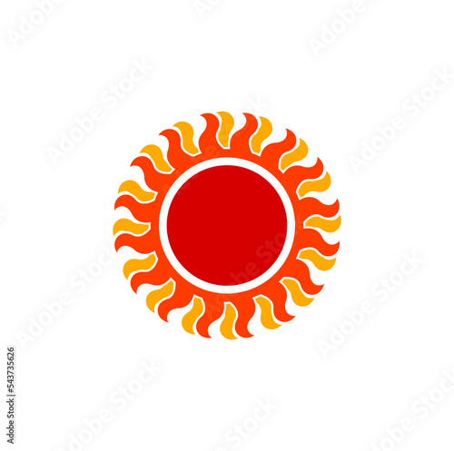 Red sun with orange patels icon. beautiful sun symbol.