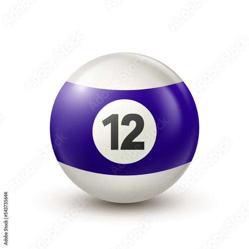 Billiard, purple pool ball with number 12 Snooker or lottery ball on white background Vector illustration