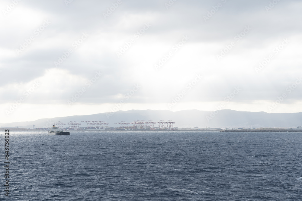 Dramatic seascape panorama of the ocean on a cloudy day, view of the endless sea