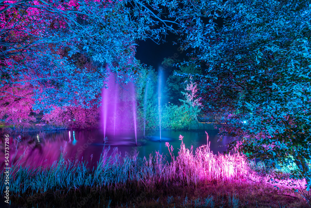 illuminated autumn park Bad Bevensen Germany
