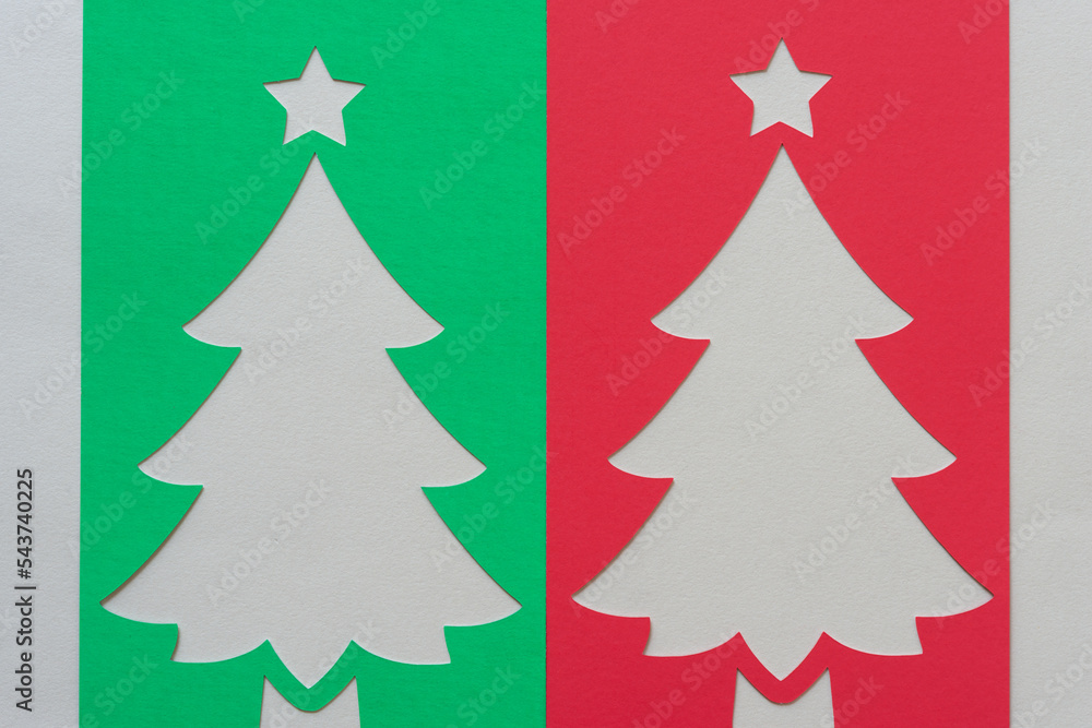 two paper holiday trees in green and red two paper holiday trees in green and red