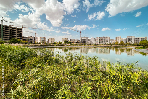 Artificial lake in the middle of an urban park