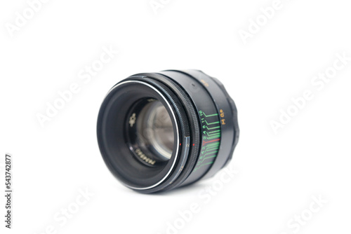 Vintage lens Helios 44-2 close-up. On a white background. Made in USSR. (October 3, 2022, Ukraine) photo