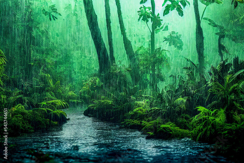 Foto Rainy jungle rainforest illustration