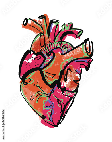 Abstract modern bright anatomical heart. Isolated organ vector art poster. Extraordinary abstract arrangements