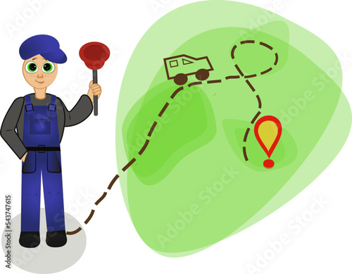 Plumber with plunger in vector