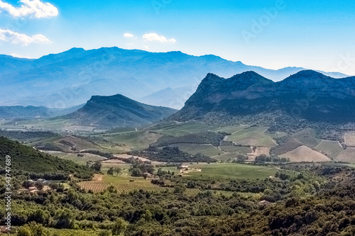 France. Corsica. Patrimonio. Patrimonio vineyards and mountains. photo
