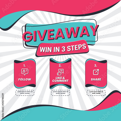 Giveaway quize contest for social media feed. template giveaway prize win competition follow the steps below