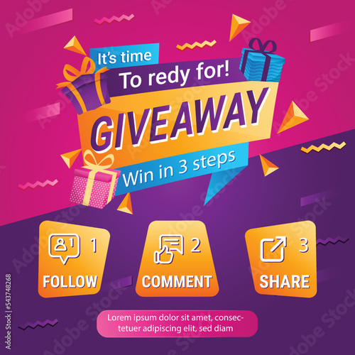 Giveaway quize contest for social media feed. template giveaway prize win competition follow the steps below