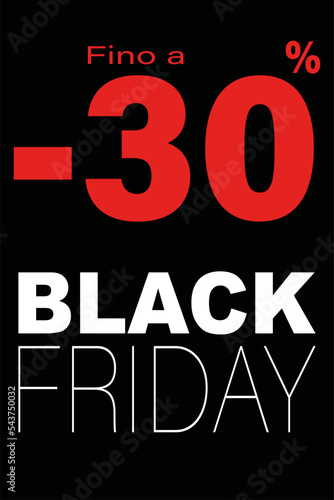 card o banner per il Black Friday in bianco con sconti fino al 30% in rosso tutto su sfondo nero