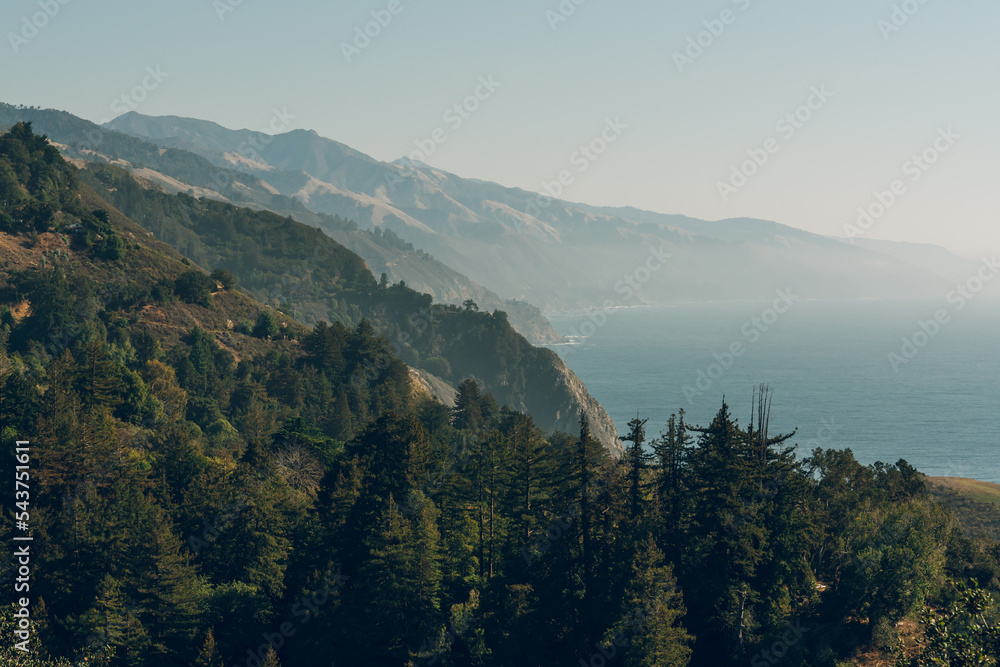 Pacific Coast Highway and misty coasline in Big Sur, California