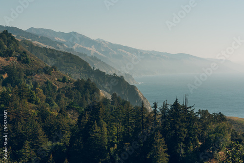 Pacific Coast Highway and misty coasline in Big Sur, California photo