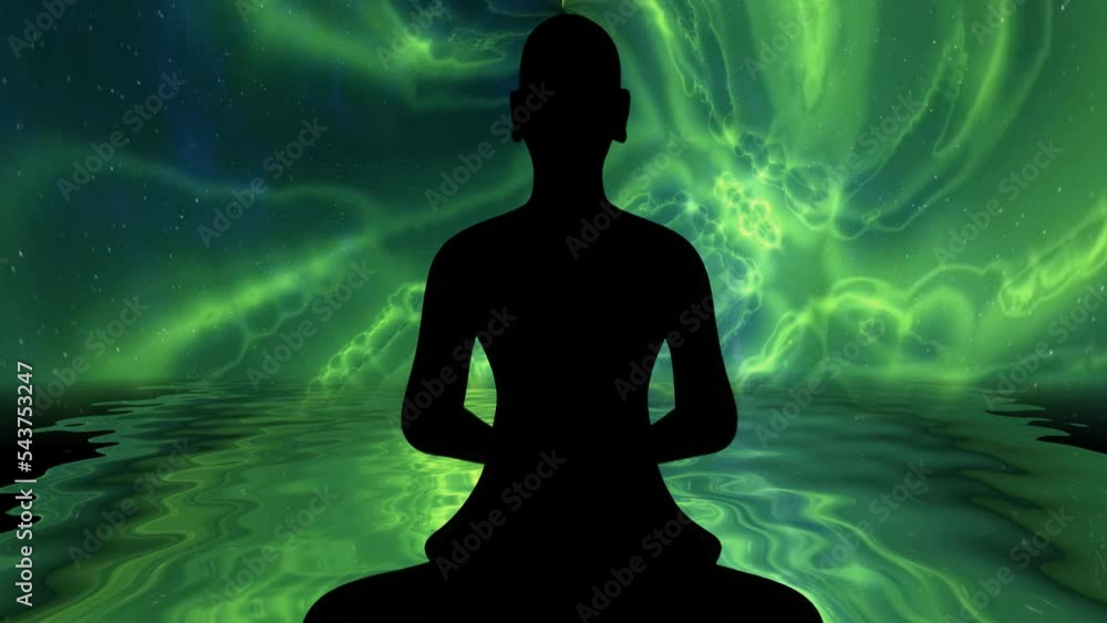 Buddhist monk in meditation pose against energy background Buddhist monk in meditation pose against energy background