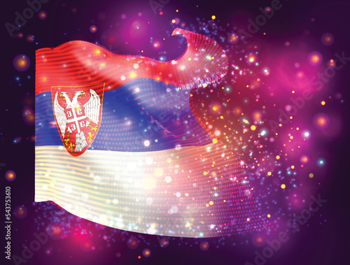 Armenia, vector 3d flag on pink purple background with lighting and flares