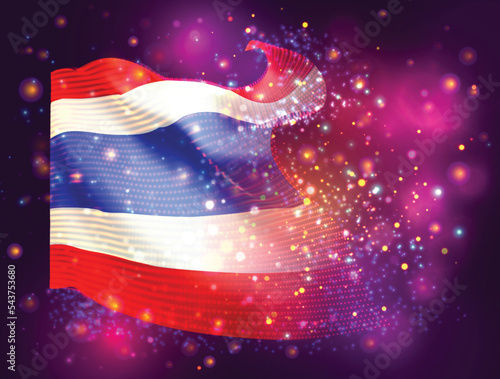 Thailand, vector 3d flag on pink purple background with lighting and flares