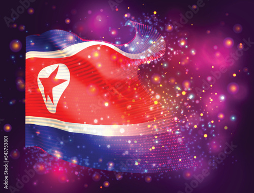 Korea, vector 3d flag on pink purple background with lighting and flares
