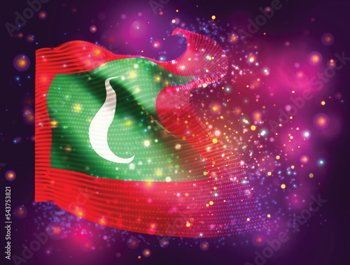 Maldives, vector 3d flag on pink purple background with lighting and flares