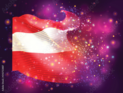 Austria, vector 3d flag on pink purple background with lighting and flares