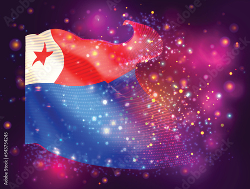 Chile, vector 3d flag on pink purple background with lighting and flares