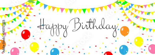 Birthday banner. Birthday flags with confetti on white background photo