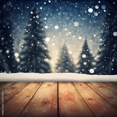 This is a beautiful table top with a blur Christmas tree background. It would be perfect to use as a display or to montage your products.