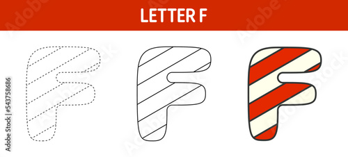 Letter F Candy Cane, tracing and coloring worksheet for kids