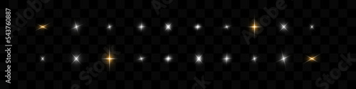 White glowing light explodes on a transparent background. Glittering magical dust particles. Bright Star. Transparent shining sun, bright flash. Vector sequins. To center a bright flash.	