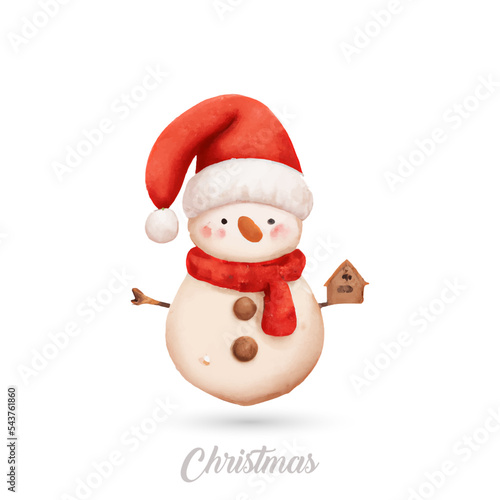 Smiling snowman against white background. 3d illustration, Christmas characters