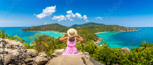 Woman and Aerial view of Koh Tao photo