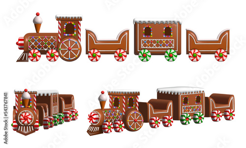 isolated gingerbread train. 3d christmas train illustration