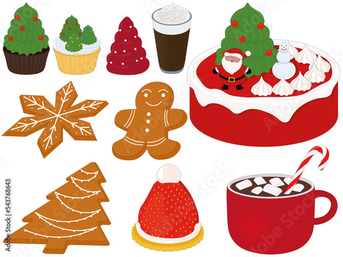 Christmas and new year themed desserts collection vector illustration photo