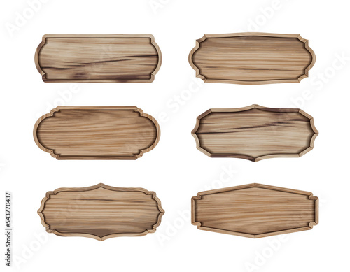 Set of Wooden signboard isolated on white background