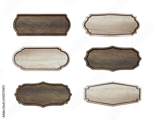 Set of Wooden signboard isolated on white background