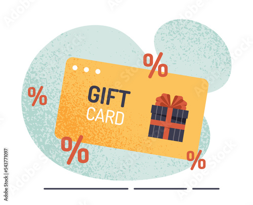Bonus cards and gifts. Special voucher or coupon for regular customers, cashback and bonuses. Graphic element for website, poster or banner. Marketing and advertising. Cartoon flat vector illustration