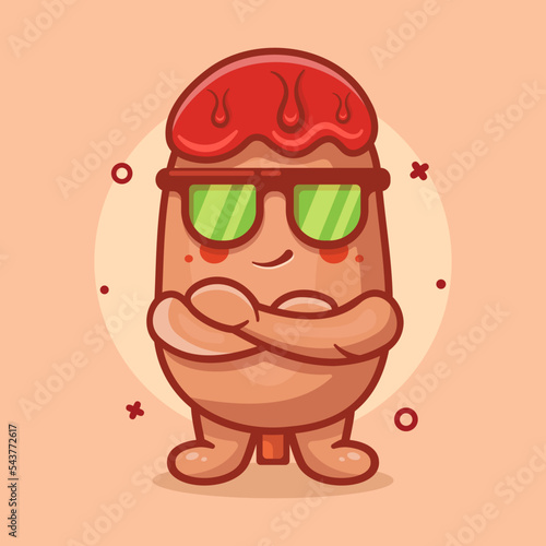 cute corn dog food character mascot with cool expression isolated cartoon in flat style design