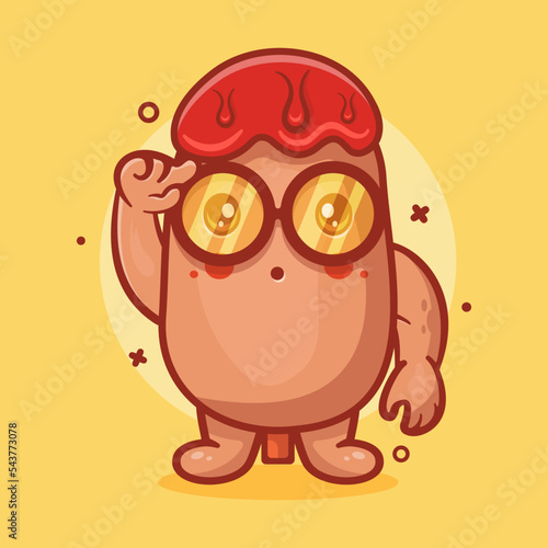 genius corn dog food character mascot with think expression isolated cartoon in flat style design
