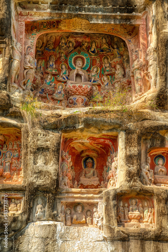 Details of Nankan grotto in Bazhong, Sichuan, China. photo