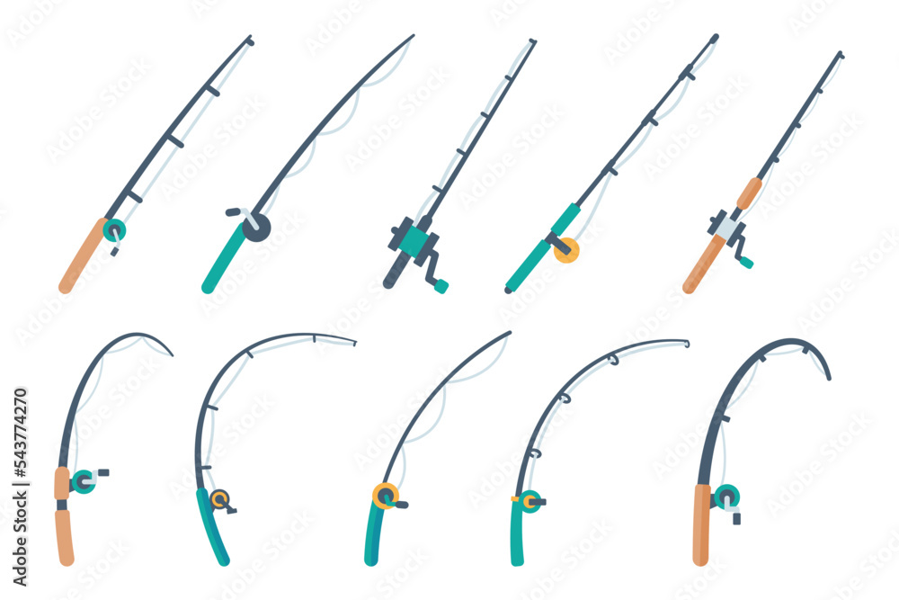 Fishing rod with fishing line Fishermen leisure activities Stock Vector