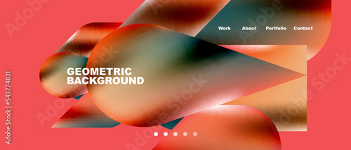 Glassmorphism landing page background template. Colorful glass shapes with metallic effect abstract composition for wallpaper, banner, background