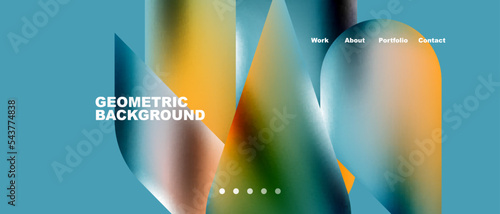 Glassmorphism landing page background template. Colorful glass shapes with metallic effect abstract composition for wallpaper, banner, background