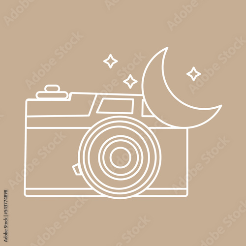Logo design template Vector abstract moon camera in trendy linear minimal style.. Abstract symbol for organic for industrial photography 