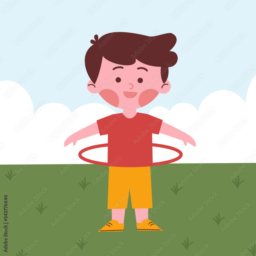 Fototapeta premium Boy playing hula hoop