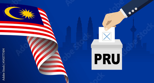General Election Day concept common known as PRU. Malaysian Flag and a city skyline of Kuala Lumpur