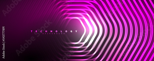 Neon shiny hexagons abstract background, technology energy space light concept, abstract background wallpaper desig
