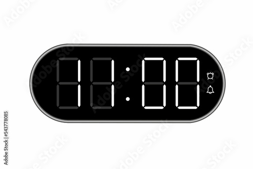 Vector flat illustration of a digital clock displaying 11.00 . Illustration of alarm with digital number design. Clock icon for hour, watch, alarm signs.